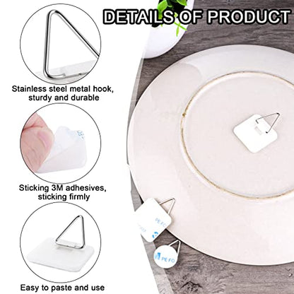  60 Pieces Invisible Adhesive Plate Hanger Wall Plate Hangers Plastic Adhesive Picture Hangers Without Nails Plate Holder Frame Hangers For Bathroom Kitchen Wall Decoration (Round&Square)