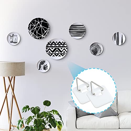 N/A 50Pcs Invisible Adhesive Plate Hanger, Vertical Plate Holders For Wall, Adhesive Plate Hanger Hooks For Plate Pictures Wall Decor (White,Sq)
