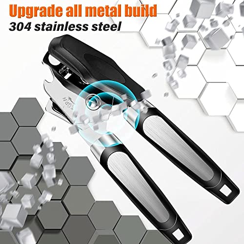  Can Opener Manual, 3-in-1 Heavy Duty Handheld Can Opener With Non-slip Soft Grip, Smooth Edge Manual Can Opener With Sharp Blade And Effort-saving Knob, Safe Multi-Function Bottle Opener, Easy To Use