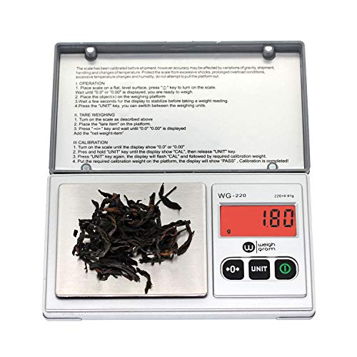  Scale 220g/ 0.01g, Digital Pocket Scale 100g Calibration Weight,Mini Jewelry Scale, Kitchen Scale,6 Units Conversion, Tare & LCD Display, Auto Off, Rechargeable Battery