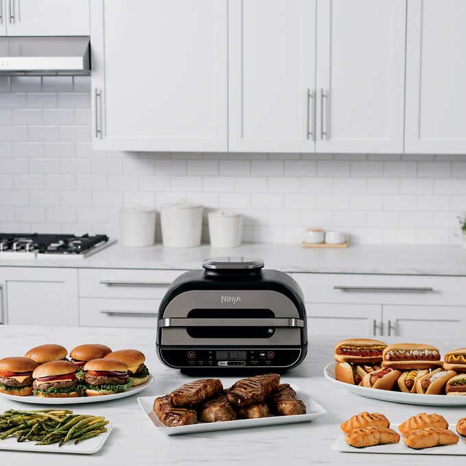  Ninja FG551/BG550 Foodi Smart XL 6-in-1 Indoor Grill With 4-Quart Air Fryer Roast Bake Dehydrate Broil And Leave-in Thermometer, With Extra Large Capacity, And A Stainless Steel Finish (Renewed),