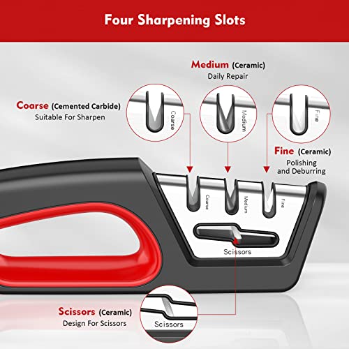  Knife Sharpener, Blade Sharpener 4 Slots ,3-Stage Professional Knife Sharpening Tool For All Kinds Of Kitchen Knives, Outdoor Knives ,Pocket Knives, And Scissors
