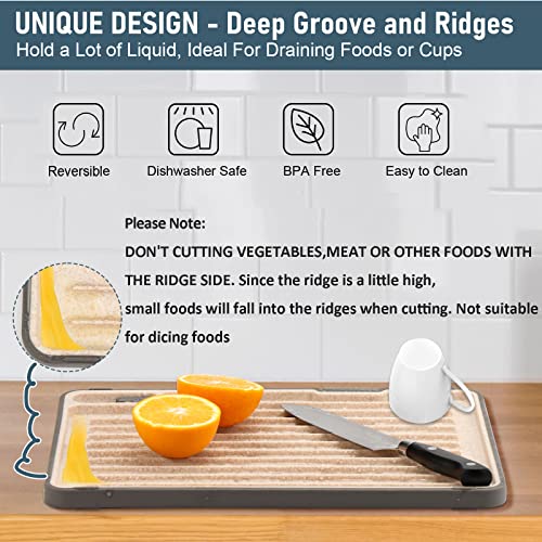  Plastic Cutting Boards For Kitchen With Ridge, Multifunctional Non Slip Upright Chopping Board With Juice Groove And Build In Sharpener Grater