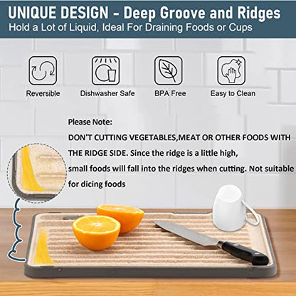  Plastic Cutting Boards For Kitchen With Ridge, Multifunctional Non Slip Upright Chopping Board With Juice Groove And Build In Sharpener Grater
