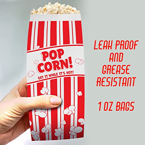  Retro, Grease Resistant Popcorn Bags 50 Pack. Single Serving 1oz Paper Sleeves In Nostalgic Red / White Design Movie Theme Party And Old Fashioned Carnivals & Fundraisers Old School Supplies