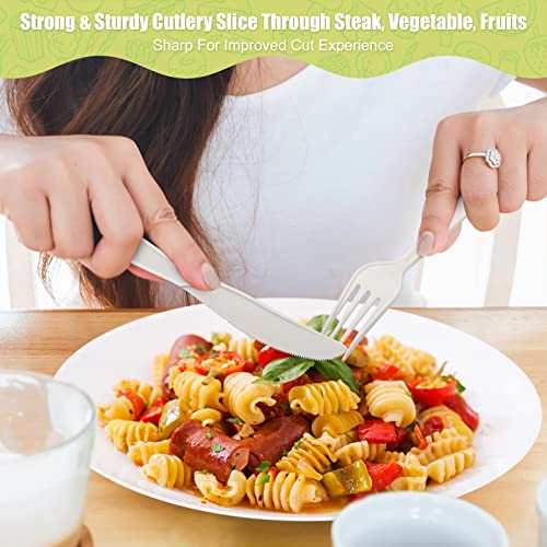  150 Count Compostable Cutlery Set, Disposable Biodegradable Utensils Eco-friendly Durable Cornstarch Flatware Includes 50 Forks, Knives & Spoons For Party, BBQ, Picnic & Potlucks (White)