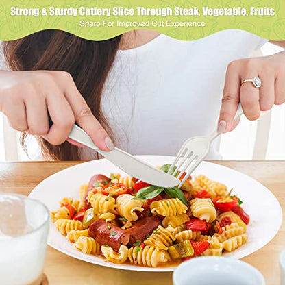  150 Count Compostable Cutlery Set, Disposable Biodegradable Utensils Eco-friendly Durable Cornstarch Flatware Includes 50 Forks, Knives & Spoons For Party, BBQ, Picnic & Potlucks (White)