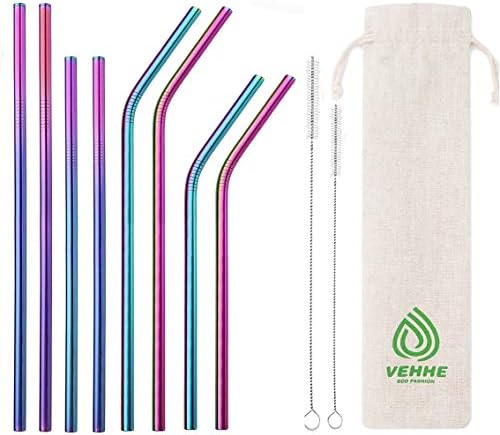  Metal Straws Drinking Straws 10.5" Stainless Steel Straws Reusable 8 Set - Ultra Long Rainbow Color-Cleaning Brush For 20/30 Oz For Yeti