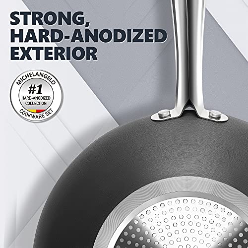  Hard Anodized Nonstick Wok With Lid, Cooking Wok Pan 12 Inch, Large Wok Pan With Flat Bottom, Induction Wok With Steamer Rack & Fry Basket, Woks And Stir Fry Pans - 5 Quart