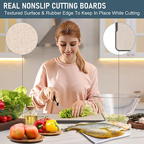  Plastic Cutting Boards For Kitchen With Ridge, Multifunctional Non Slip Upright Chopping Board With Juice Groove And Build In Sharpener Grater