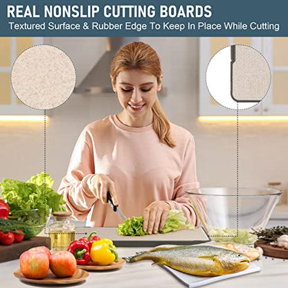  Plastic Cutting Boards For Kitchen With Ridge, Multifunctional Non Slip Upright Chopping Board With Juice Groove And Build In Sharpener Grater