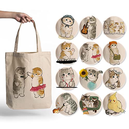  ÇINAR BEZ ÇANTA A.Ş. Eco Tote Bag, Canvas Tote Bag For Women With Cat Print, Zippered Inner Pocket, The Tote Bag