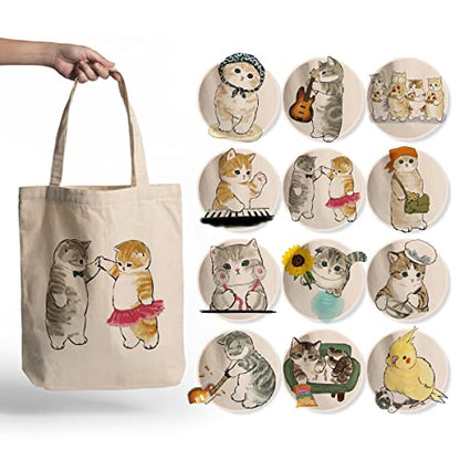  ÇINAR BEZ ÇANTA A.Ş. Eco Tote Bag, Canvas Tote Bag For Women With Cat Print, Zippered Inner Pocket, The Tote Bag