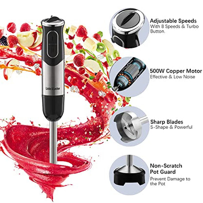  Immersion Hand Blender, 3-in-1 Blender Stick,9-Speed Electric Hand Blender With Egg Whisk, Milk Frother Attachments, 304 Stainless Steel Emulsion Blender With 500W Powerful Motor For Baby Food, Smoothies,Soup,Sauce