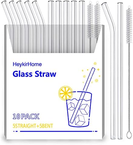  12-Pack Disposable Glass Straw,Size 8.5''x10 MM,Including 6 Straight And 6 Bent With 2 Cleaning Brush- Perfect For Smoothies, Tea, Juice