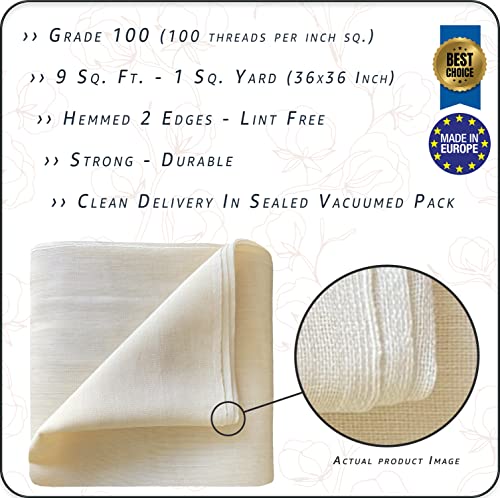  Otton Farm Cheesecloth, Grade 100 - XL; 9* - 18-45 Square Feet (36x36 Inch), 100% Natural Unbleached Cotton, Food Grade