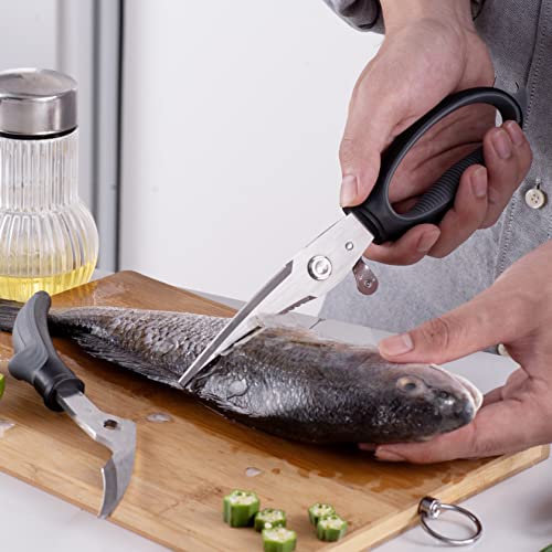  Poultry Shears Heavy Duty Professional Kitchen Scissors Stainless Steel, Easily Snipping Through Skin And Crunching Bones, Locking Hinge To Take Apart Easy To Clean Dishwasher Safe (Black Gray)