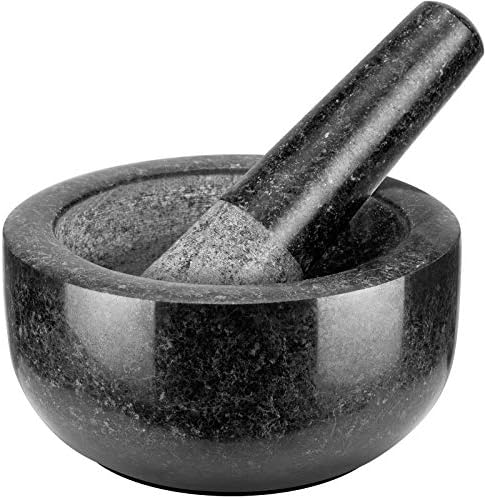  Mortar And Pestle Set 2-Cup Capacity Molcajete Bowl, Incl. Silicone Lid, Garlic Peeler, Stick-on Anti-Slip Pad For Base, Unpolished Granite Mortar And Pestle Spice Grinder 5.5 Inch