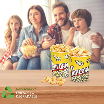 [25 Pack] 32 Oz Paper Popcorn Buckets – Leak-proof Disposable Popcorn Containers – Sturdy & Large Popcorn Cups Disposable For Movie Night, Carnivals, Theme Party Decorations (25)