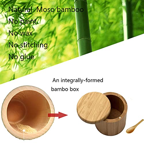  Salt Cellar, Bamboo Salt Box, Salt Container With Spoon, Salt Holder With Lid, Salt Shaker, Cumin And Pepper Bowl With Magnetic Swivel Lid (1 Box With Engraved Salt)… (2 PCS)