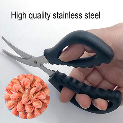  4 Pack Kitchen Seafood Scissors Fish Scissors Crab Scissors Lobster Scissors, Multifunctional Stainless Steel Seafood Scissors (2Pcs Black, 2Pcs Red)