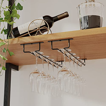  Wallniture Brix Wine Glass Holder Under Cabinet Kitchen Organization And Storage For Kitchen Decor, Black Iron 17 Inch Set Of 2