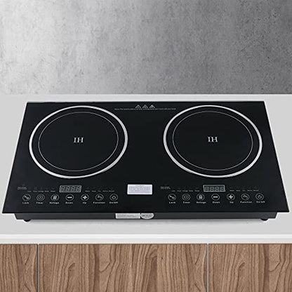  DNYSYSJ Double Induction Cooktop Two Burners Electric Digital Countertop 110V Portabale Touch Type Control Stove For Kitchen, Black