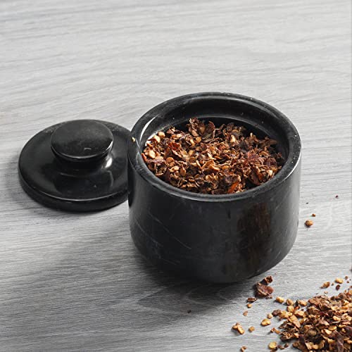  Arblous Krafts Stylish Marble White And Black 3.5 Oz Salt Cellar, Trinket Box And Condiment Pots 3" X 3" Kitchen Décor Salt Pepper Bowls Salt Container, Pinch Pots Tea Containers