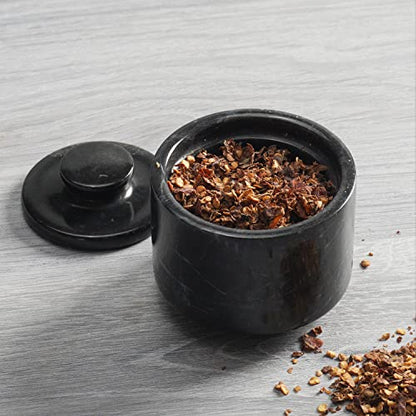  Arblous Krafts Stylish Marble White And Black 3.5 Oz Salt Cellar, Trinket Box And Condiment Pots 3" X 3" Kitchen Décor Salt Pepper Bowls Salt Container, Pinch Pots Tea Containers
