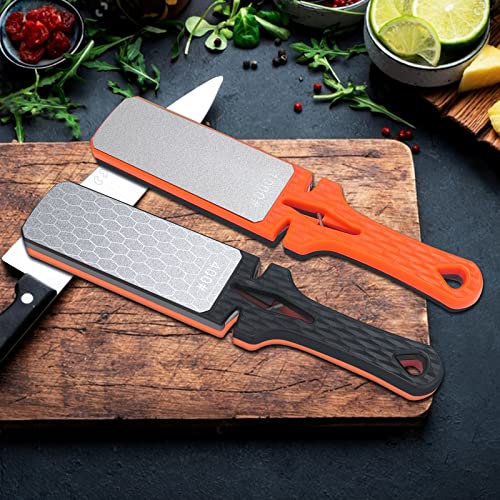  Diamond Sharpening Stone, 5-In-1 Knife Sharpening Stone Double-Sided 400/1000 Grit Honeycomb Surface Knife Sharpener Stone Whetstone Ceramic &Tungsten Steel Scissors Knives