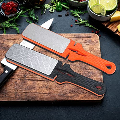  Diamond Sharpening Stone, 5-In-1 Knife Sharpening Stone Double-Sided 400/1000 Grit Honeycomb Surface Knife Sharpener Stone Whetstone Ceramic &Tungsten Steel Scissors Knives