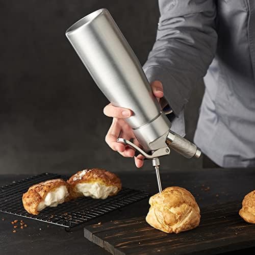  CURTA Professional Whipped Cream Dispenser, 18-8 Stainless Steel Food Grade Cream Whipper, Cream Maker With 3 Decorating Stainless Steel Nozzles, 500ml / 1 Pint Canister, N2O Chargers (Not Included)