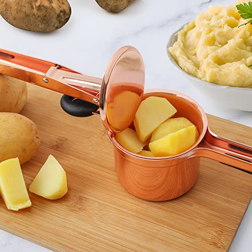  Large Potato Ricer Stainless Steel Professional (13.5oz) - Heavy-Duty Ricer For Mashed Potatoes - Manual Ricer Kitchen Tool With Non-Slip Handle - Mashed Potatoes Masher (Rose Gold)