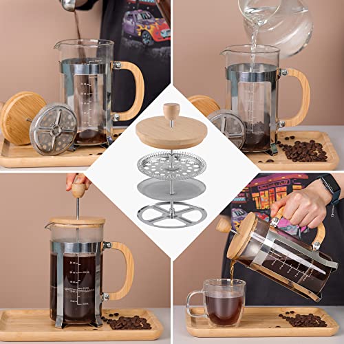  34 OZ Bamboo French Press Stainless Steel High Borosilicate Glass Plastic Free 1000ML Espresso/Tea Maker Coffee Coffee Serving Sets
