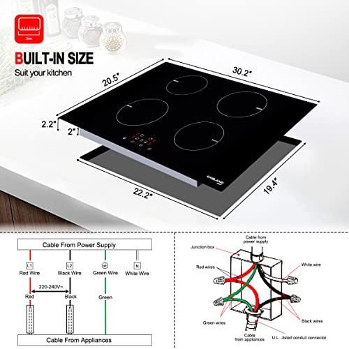  Electric Induction Cooktop 30 Inch, GASLAND Chef Built-in Electric Cooktop 4 Burners Electric Stove Top, Sensor Control Induction Hob With Child Safety Lock And Timer 240V