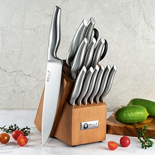  Kitchen Knife Set,14 Pieces Knife Block Sets With Sharpener, Stainless Steel Chef Knife Set With Wooden Block,Ultra Sharp Cutlery Knife With Steak Knives & Kitchen Shears