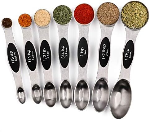  Magnetic Measuring Spoons Set Of 7 Stainless Steel Metal Double Sided Teaspoon Tablespoon For Dry And Liquid Ingredients