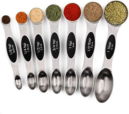  Magnetic Measuring Spoons Set Of 7 Stainless Steel Metal Double Sided Teaspoon Tablespoon For Dry And Liquid Ingredients