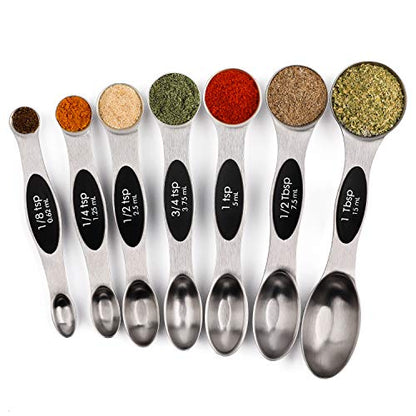  Magnetic Measuring Spoons Set Of 7 Stainless Steel Metal Double Sided Teaspoon Tablespoon For Dry And Liquid Ingredients