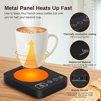  Mug Warmer, Upgrade Coffee Warmer For Desk With 3 Temperature Settings, Fast Heating Cup Warmer 12 Timer, 4H Auto Shut Off, Gravity Sensor, Keep Best Temp For Tea,Beverage,Milk -Black