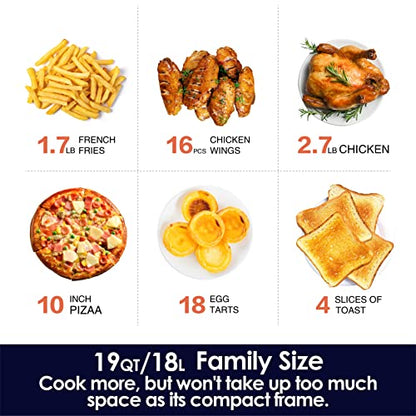  AUMATE Kitchencore Air Fryer Toaster Oven Combo, 19 QT 7 In 1 Large Capacity Convection Oven Countertop, Oilless Air Fryers Oven, Includes Baking Pan, Oven Rack, Fry Basket, Crumb Tray, 1550W, Black