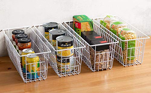 IPEGTOP Freezer Baskets, Set Of 4 Farmhouse Metal Wire Basket Freezer Storage Wire Baskets Organizer Wire Storage Basket For Kitchen Pantry Organizer Bins (White)