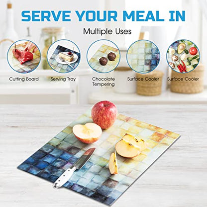  Glass Cutting Board, 16 * 12 Inch Set Of 1 Tempered Glass Cutting Board, Decorative Square Marble Chopping Board For Kitchen, Scratch, Heat, Shatter Resistant Cutting Mat (Mosaic)