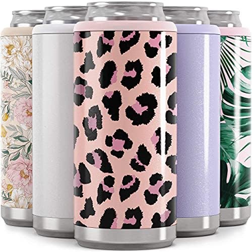  Skinny Can Cooler For Slim Beer & Hard Seltzer | Stainless Steel 12oz Sleeve, Double Wall Vacuum Insulated Drink Holder - Glitter Lilac