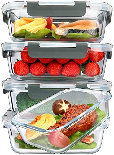  [5-Packs, 36 Oz. Glass Meal Prep Containers With Lifetime Lasting Snap Locking Lids Glass Food Containers,Airtight Lunch Container,Microwave, Oven, Freezer And Dishwasher (4.5 Cup)