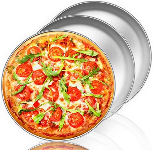  Pizza Pan, 12 Inch Pizza Pan Set Round Pizza Oven Baking Pans Tray Stainless Steel For Home Restaurant Party, Healthy & Heavy Duty, Dishwasher Safe & Easy Clean - Set Of 4