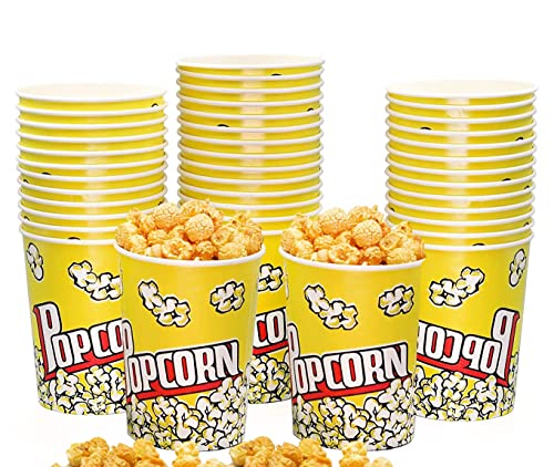  [25 Pack] 32 Oz Paper Popcorn Buckets – Leak-proof Disposable Popcorn Containers – Sturdy & Large Popcorn Cups Disposable For Movie Night, Carnivals, Theme Party Decorations (25)