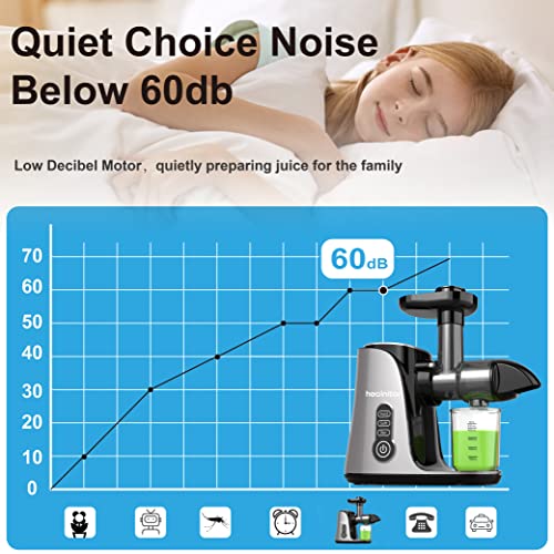  Touch LED Display Masticating Juicer Machines Vegetable And Fruit, Healnitor Cold Press Slow Juice Extractor Machines With Triple Mode, Easy To Clean Brush & Quiet Motor, 500ML Travel Bottle, Grey