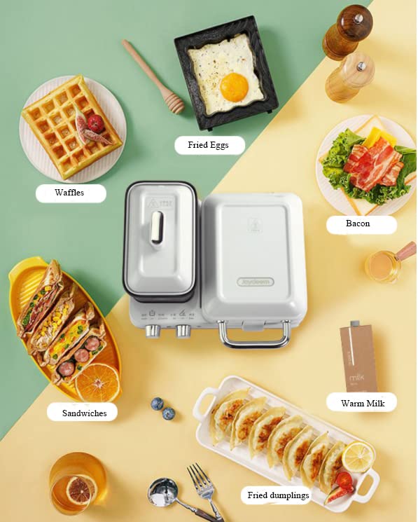  Oydeem 4-in-1 Breakfast Station, Multifunctional Breakfast Maker, Sandwich Maker With Egg Boiler, Panini Press Grill, Waffle Maker & Steamer, 2 Individual Portions, Nonstick,1000W, White