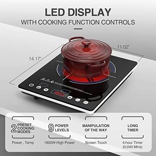 Induction Cooktop With 2 Burners, 9 Heating Level, Induction Cooktops 2 Burner With Child Safety Lock & Timer, Sensor Touch Control, 110~120V